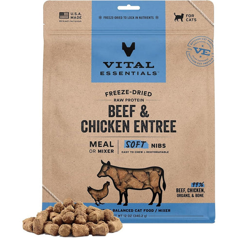 Vital Essentials Freeze Dried Soft Nibs Beef Chicken Raw Cat Food 12oz - Poudre Pet & Feed Supply